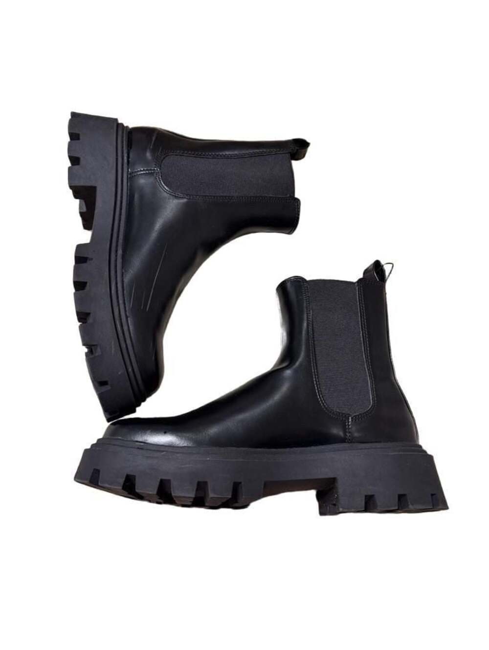 Zara Black Chunky Lug Sole Chelsea Ankle Boots Size 37